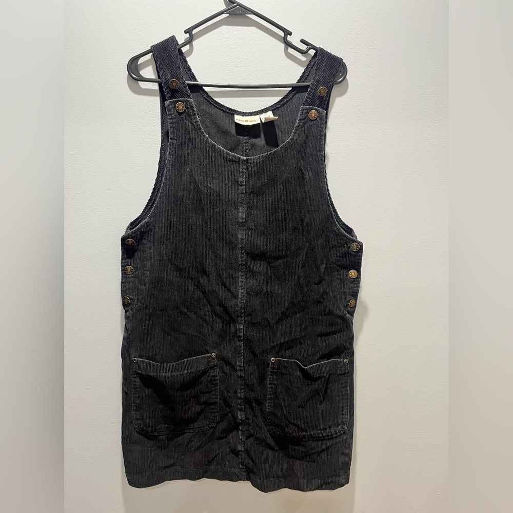 Women M Vintage Kathy Ireland Black Corduroy‎ Jumper Dress mini Pinafore Overall